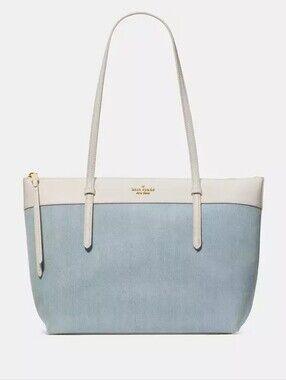 Kate Spade Limited Edition All Day Denim Tote Bag Pebbled Leather NWT